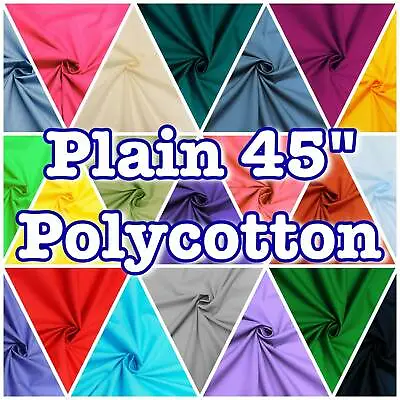 PolyCotton Poplin Plain Solid 45  Dressmaking Craft Fabric Scrubs 40+ Colours • £2.80