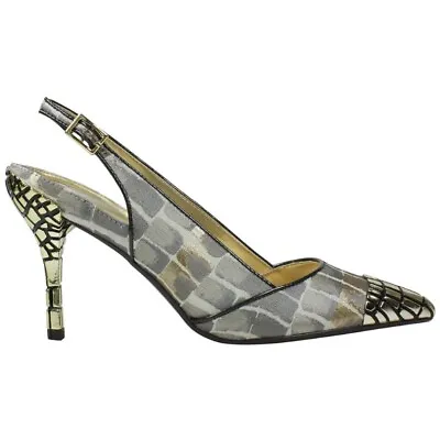 NWT J. RENEE Women’s Charleesa Gold Silver Print Slingback Heels Pumps Shoes 8M • $31.50