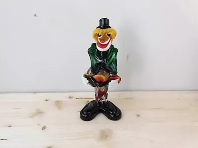 Vintage Murano Style Art Glass Clown 7  Tall Hand Blown Black Hat #2 • $16.20