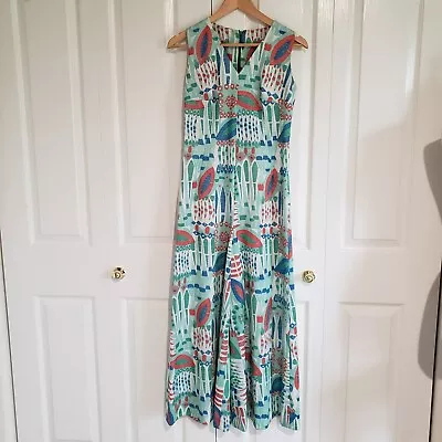 Vtg 70s Atomic Print Palazzo Polyester Jumpsuit Sleeveless Small/Medium Handmade • $65