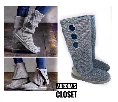 Ugg 7 Gray Classic Cardy Boots Tall Sweater Knee High $150 • $39.99