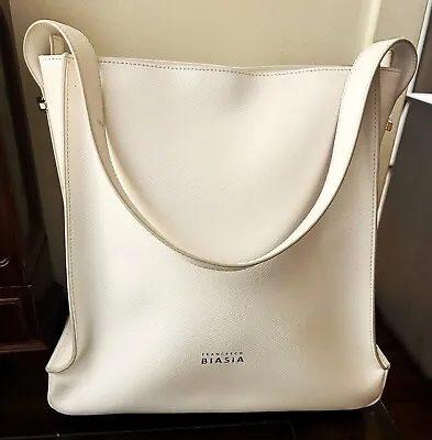 FRANCESCO BIASIA BRILLIANT WHITE  Genuine LEATHER  Handbag Made I. Italy • $60.99
