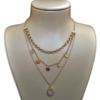 Melrose & Market Gold Plated Multi Layer Pink Stone Necklace Nwt  • $12.99