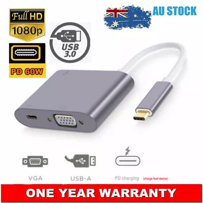 $9.99 • Buy USB 3.1 Type C To VGA Multiport Adapter Hub Dock 3 In 1 USB C Hub VGA PD For Mac