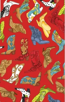 Loralie Designs - Red - Bootery Quilting Cotton Fabric - Western Cowgirl Boots  • $12.99