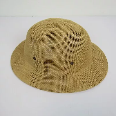 Vintage Brookstone Adjustable Tan Woven Safari Hat Jumanji Pith Helmet #091785 • $24