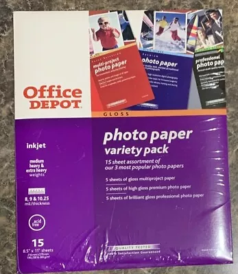 Office Depot Gloss Premium Photo Paper Variety Pack 15 Pages 5 Each 8” X 11” • $12.89
