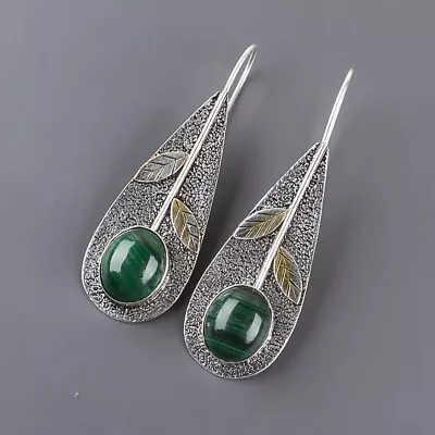 Natural Malachite Gemstone Drop/Dangle Earrings 925 Sterling Silver Jewelry • $13.95