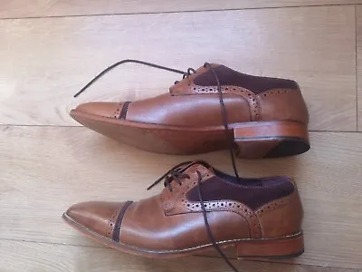 GUCINARI MENS Formal Business Real Leather Lace Up Shoes Brown Size 10.5 Stylish • £32.99