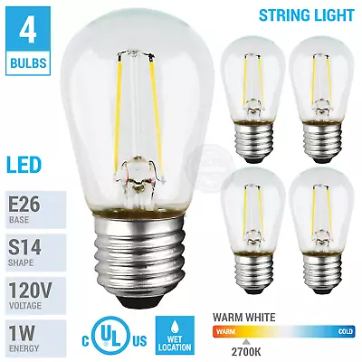 4 Pack 1W Watt S14 LED Filament Outdoor String Light Bulb 120V Medium E26 Clear • $9.45