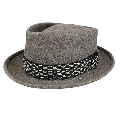 Vtg Trilby Fedora Hat Penney's Marathon Size 6 3/4 Grey J. C. Black White • $74.99