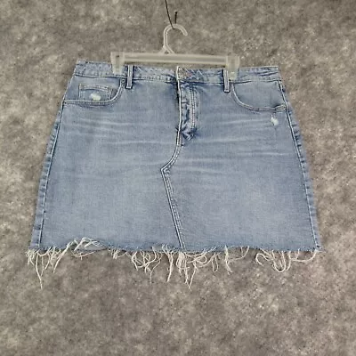 Old Navy Skirt Womens 16 Blue Denim Button Fly Raw Hem A Line 5 Pocket Stretch • $8.48