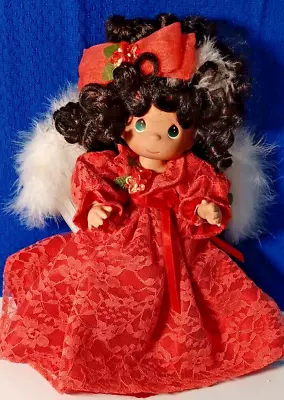 ~Precious Moments Doll 9  Tall Christmas Angel W/feather Wings Red Lace Gown • $16