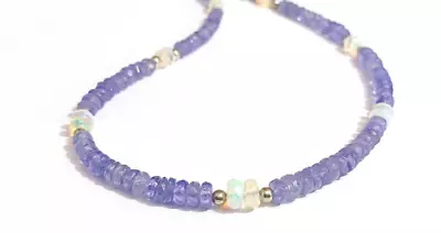 Tanzanite & Ethiopian Opal Necklace - Lobster Claw Bracelet- Handcrafted • $80