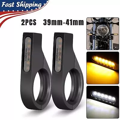 2X Front Motorcycle Turn Signal Light 39mm Fork LED  Indicator Amber White DRL • $17.99