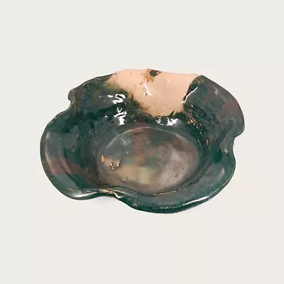 $12.99 • Buy Studio Art Pottery Stoneware Rustic Ruffled Bowl Turquoise Brown Cream 8.5  