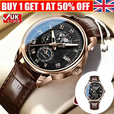 Men Watch Leather Waterproof Luminous Mens Quartz Wristwatch Luxury Man Watches • £7.99