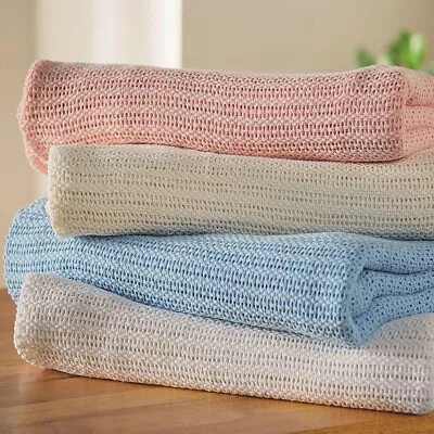 Cellular Blanket Single Double King Pram Ultra Soft Cozy Breathable 100% Cotton  • £9.99