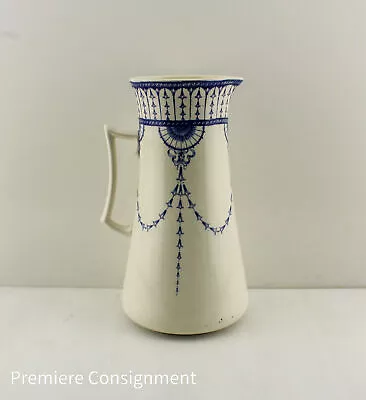 Antique Mintons Epsom Stoke On Trent England XL White & Blue Pitcher 14.5  T • $256.49