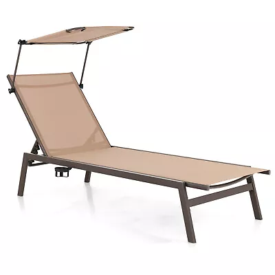 Outdoor Chaise Lounge Chair W/ Sunshade 6-Level Adjustable Recliner Backyard • $104.99