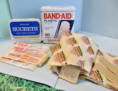 Vintage ~ Band-Aid Bandages & Sucrets Metal Tin Box ~ Old Royal Bandages Also • $6.50