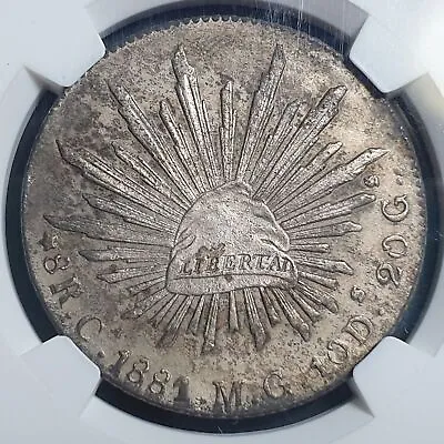 Mexico Second Republic 8 Reales 1881 Ca MG Chihuahua NGC UNC Details • $232.85