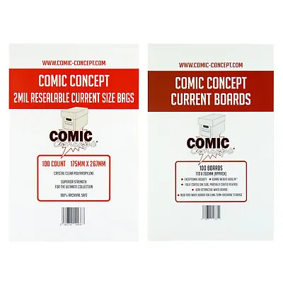 Comic Concept RESEALABLE Comic Bags And Backing Boards -- CURRENT Size • $41.06