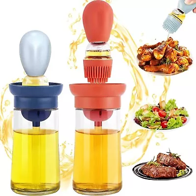 2Pcs Oil Dispenser Bottle With Brush 2 In 1 For Cooking Kitchen Air Fryer & BBQ • £5.95