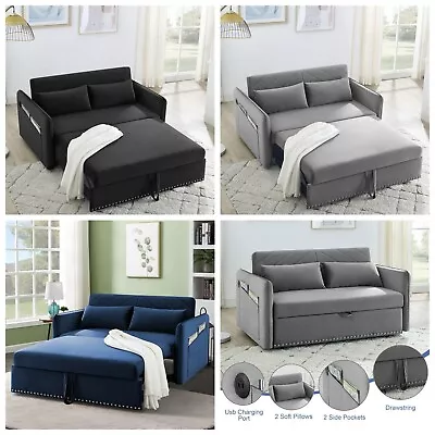 3 In 1 Convertible Sleeper Sofa Bed Velvet Loveseat Pull Out Sofa Bed Couch • $459.99