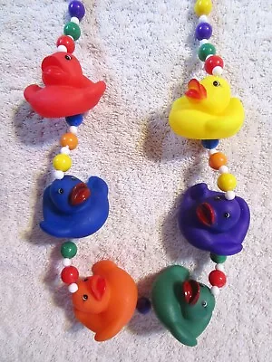 Sharp   Rainbow  Colored Rubber Ducks  Mardi Gras Necklace Bead Pride (b792) • $9.95