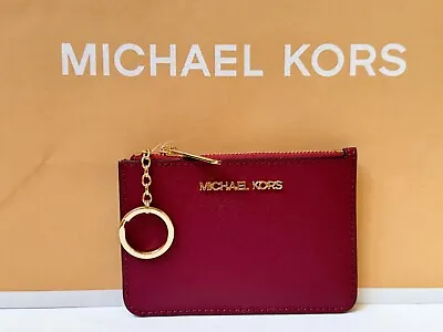 Michael Kors Jet Set Travel Small Coinpouch Id Holder Leather Wallet Mulberry • $42.88