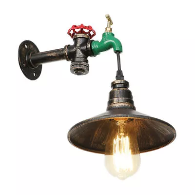 Rustic Industrial Steampunk Water Pipe Wall Light Iron Wall Lamp Sconce Fixture • $27.98