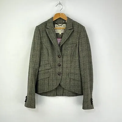 Jack Wills Tweed Jacket Womens 8 Green Check Wool By Fox Country Hacking Blazer • £55