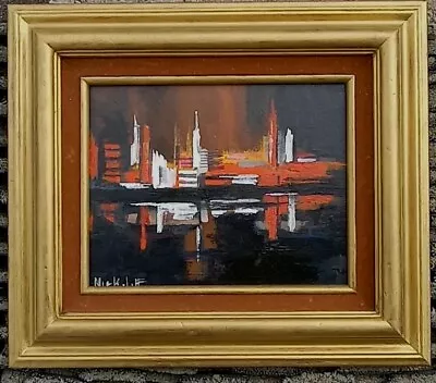 Mid Century Modern Style Cityscape Painting  Abstract Expressionist Moderist • $75