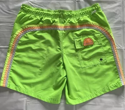 Sundek Short 6  Swim Shorts Men’s Size Small Neon Green Yellow Orange White EUC • $12.50