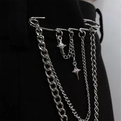 Creative Metal Chain Brooch For Women Men Suit Decoration Tassel Chain Metal -wq • £4.43