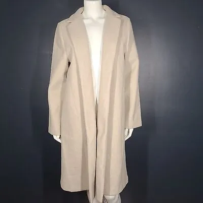 Zara Women's Felt Texture Coat Long Open Trench Knee Length Sand Beige Sz XL • $54.99