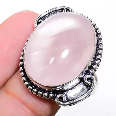 Rose Quartz Handmade Gemstone 925 Sterling Silver Jewelry Ring 8.5 V949 • $19.74