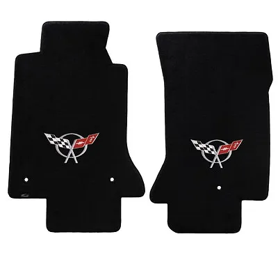 1997-2004 Corvette Lloyd Velourtex Front Floor Mats Black C5 Silver Crossflags • $138.99