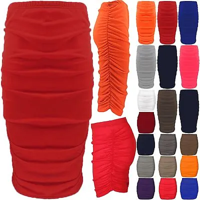 £4.99 • Buy Womens Midi Length Skirt Ladies Bodycon Plain Stretchy Side Ruched Pencil Tube