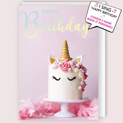 Personalised Pink Unicorn Musical Birthday Card Singing  Happy Birthday To You  • £6.99