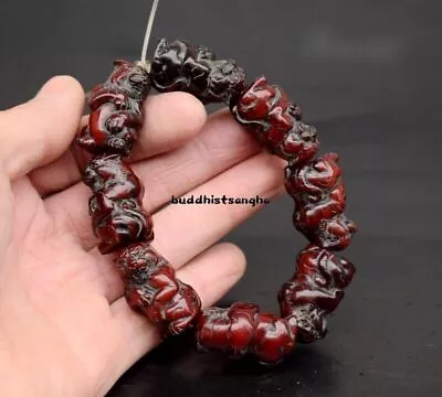 Yak Horn Carved Tiger Beads Bracelet Hand Chain Amulet Zodiac Year Gift • $97.35
