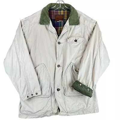 Vintage Aberdeen Canvas Field Jacket Mens L Beige Flannel Corduroy Chore Barn • $44.88
