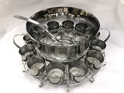 Dorothy Thorpe/Luster Punch Bowl With 12 Cups Ladle & Aluminum Caddy • $245