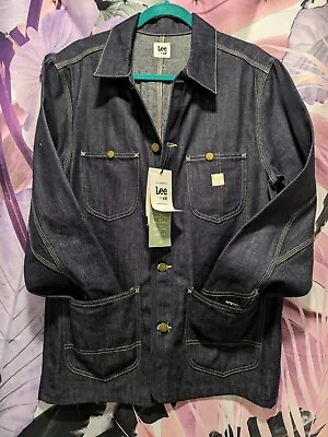 Lee X H&M Jacket Mens Medium Blue Indigo Raw Denim Chore Workwear Dark Wash • $55