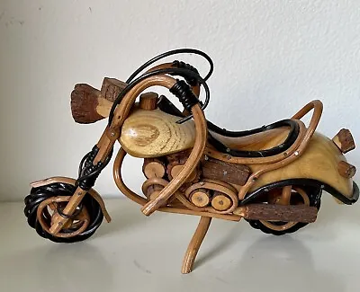 Wooden Motorcycle Figurine Handmade Chopper Motor Bike Harley Collector Decor • $22.95
