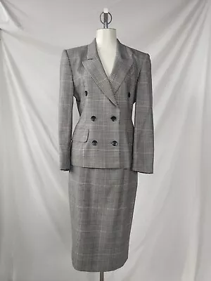 Vintage 1980s Escada Suit Euro 36-38 US M 6-8 Glen Plaid Margaretha Ley Wool • $95