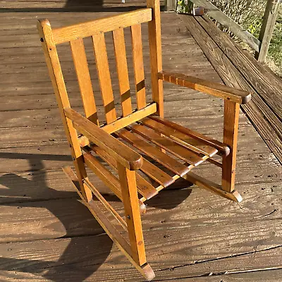 Vintage Rustic Slat Oak Wood Mini Child Doll Rocking Chair Mission Style Rocker • $40