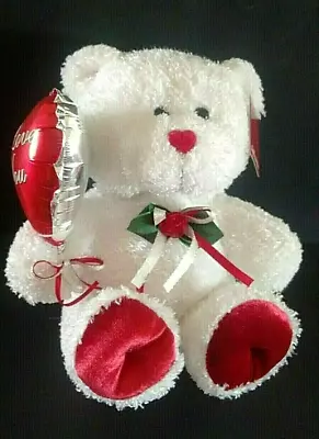 Dan Dee White Teddy Bear Valentine Plush  I LOVE YOU  Red Heart Balloon 9   NWT • $34