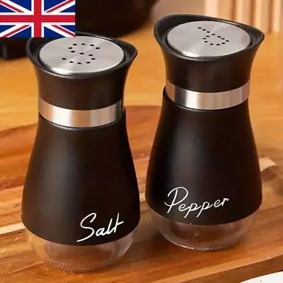 Salt And Pepper Shakers Pots Dispensers Kitchen Set With Holder Reuse Pack Of 2 • £6.48